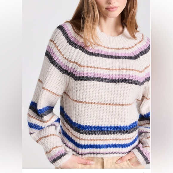 Z SUPPLY desmond lavender and blue stripe cream cozy sweater in multi Large - Picture 2 of 12